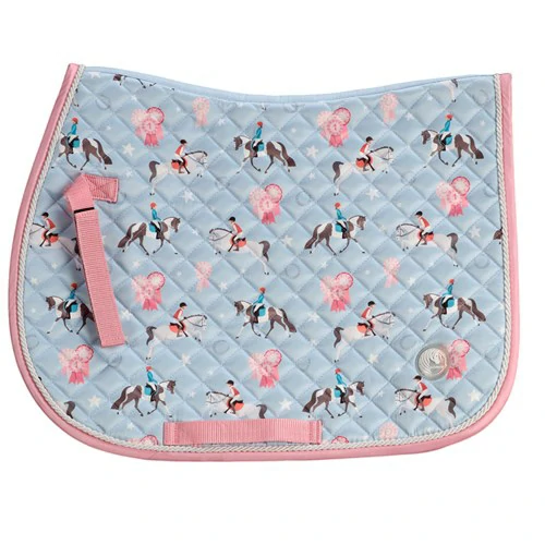 English Saddle Pads (1) Bambino Pony Print Saddle Pad - Pale Blue/Pink - Image 1