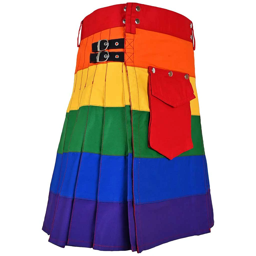 Hybrid Kilts (4) LGBTQ Flag Kilt Rainbow Round Pleated Mardi Gras Outfit - Image 1