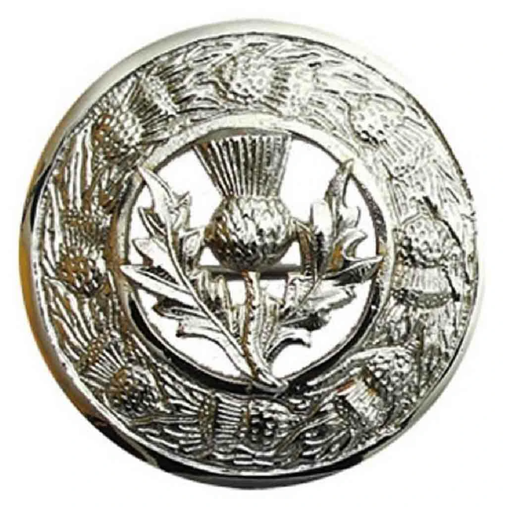 Plaid Kilt Brooches (1) Thistle Fly Plaid Brooch Silver - Image 1