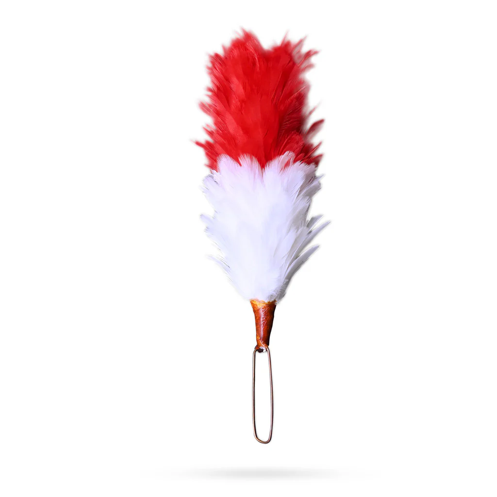 Red-n-White-1 Scottish Traditional Glengarry Hat Feather Hackle Red Over White - Image 1